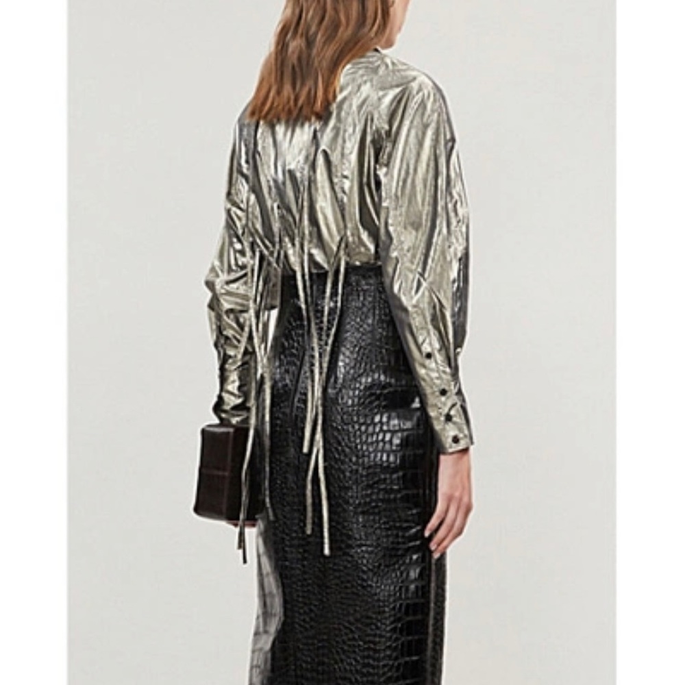 Rejina Pyo Lana fringed metallic lame shirt in silver. Size XS. EUC. - Picture 4 of 5